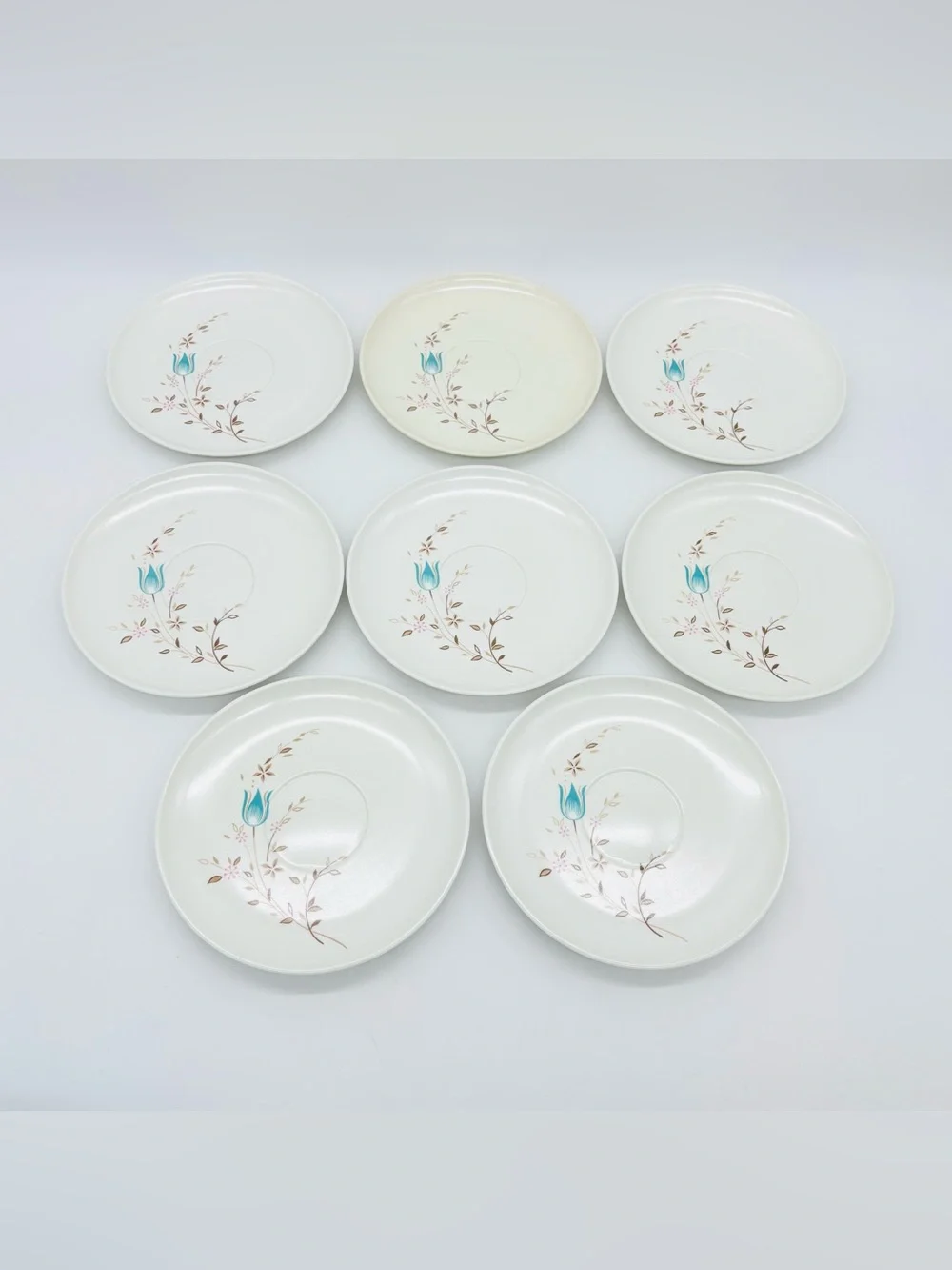 Vintage Lenox Ware Aqua Melamine Tea Cup Saucer Set 8 Floral Mid Century MCM USA